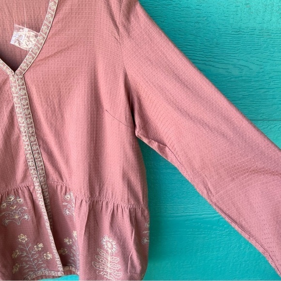 LOGO Lori Goldstein Boho Embroidered Jacket Mauve Size XL Hook Eye Closure NWT - Picture 7 of 9